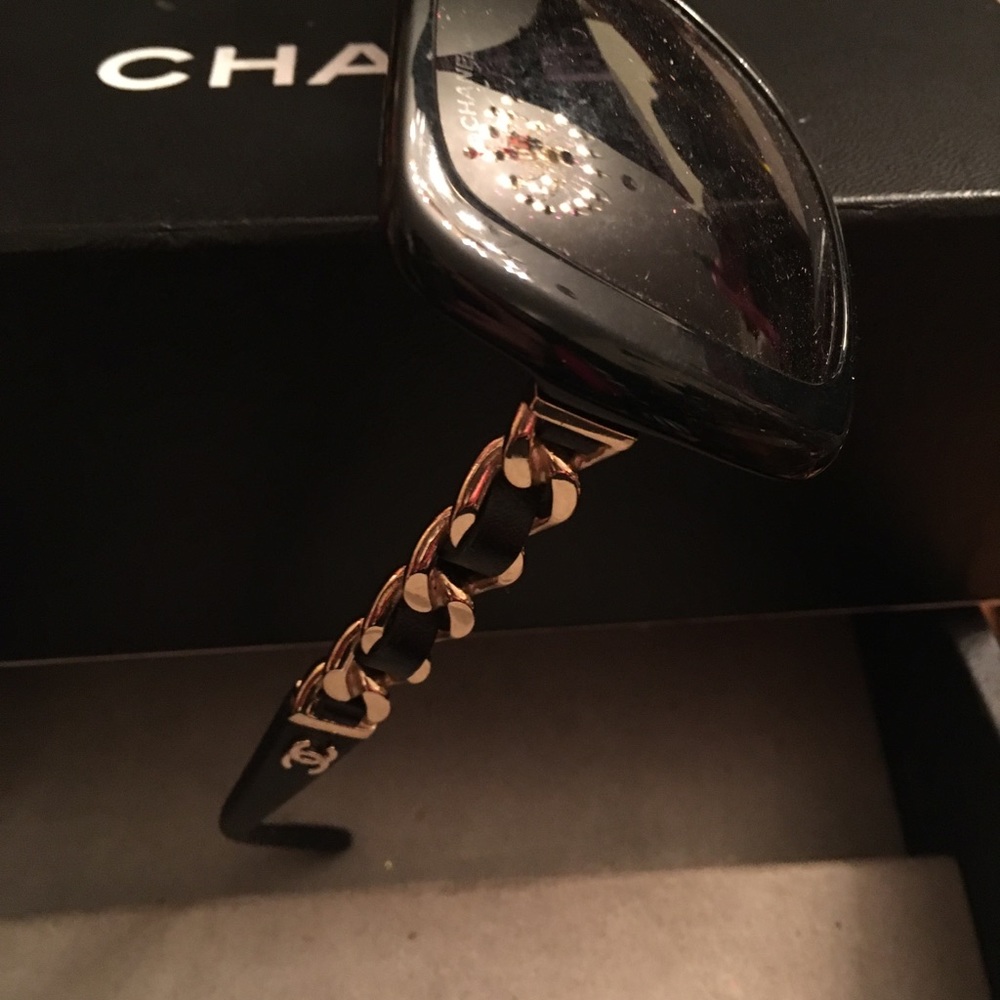 Chanel Black Chain Link &Leather Sunglasses